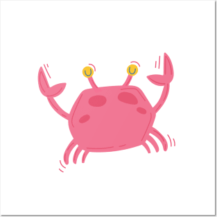 Pink crab in cartoon style Posters and Art